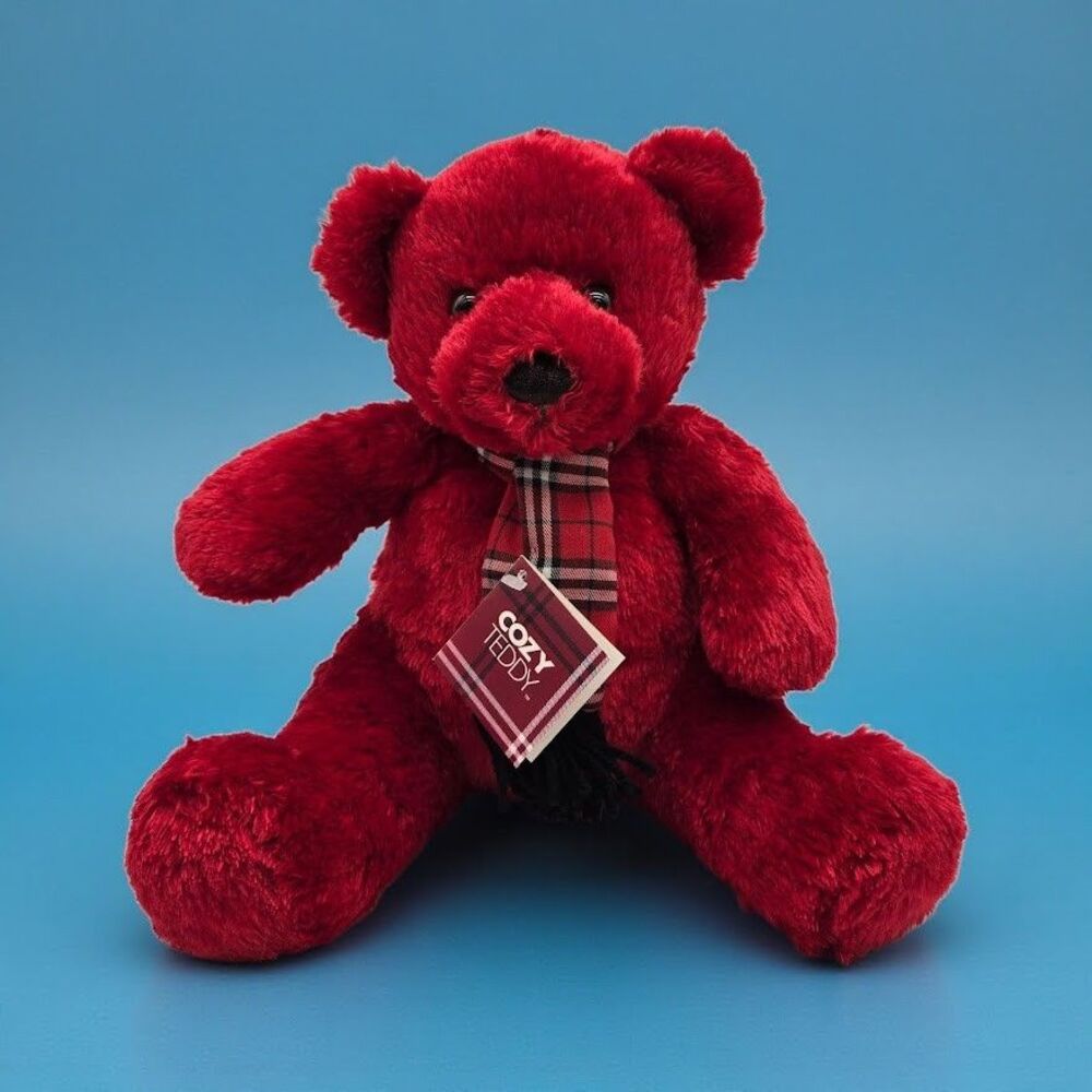 Vintage Casual Corner Cozy Teddy Red Velvet Stuffed Bear Plush Valentine Gift